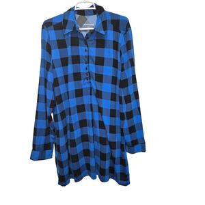 Woman Within 1X Blue Black Buffalo Plaid Tunic Dress